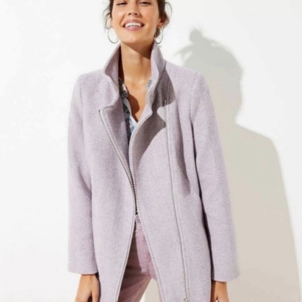 LOFT Purple Herringbone Moto Coat Size XS